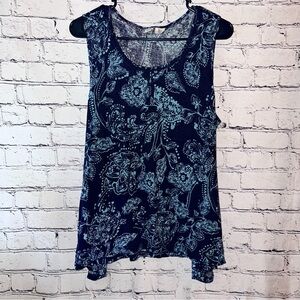 Artisan NY‎ Linen Floral Sleeveless Blue Top Size Large